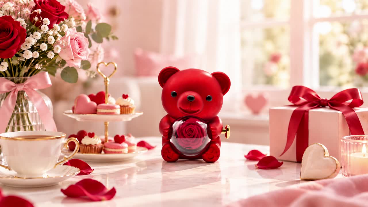 Romantic Red Bear Rose Keepsake Box